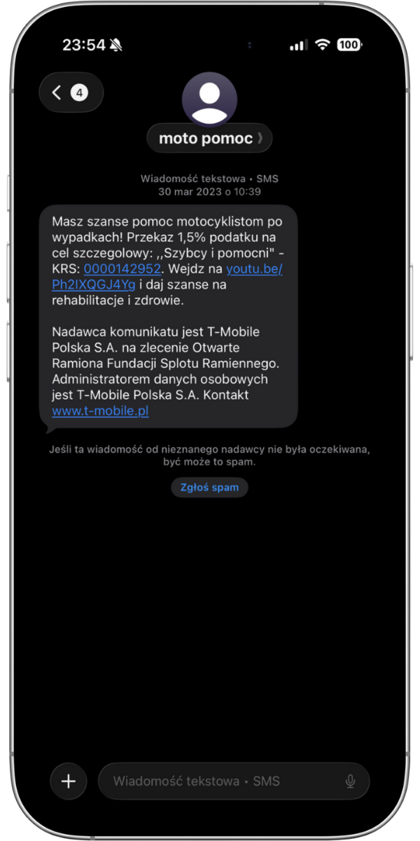 Przykład kampanii SMS - Moto Pomoc