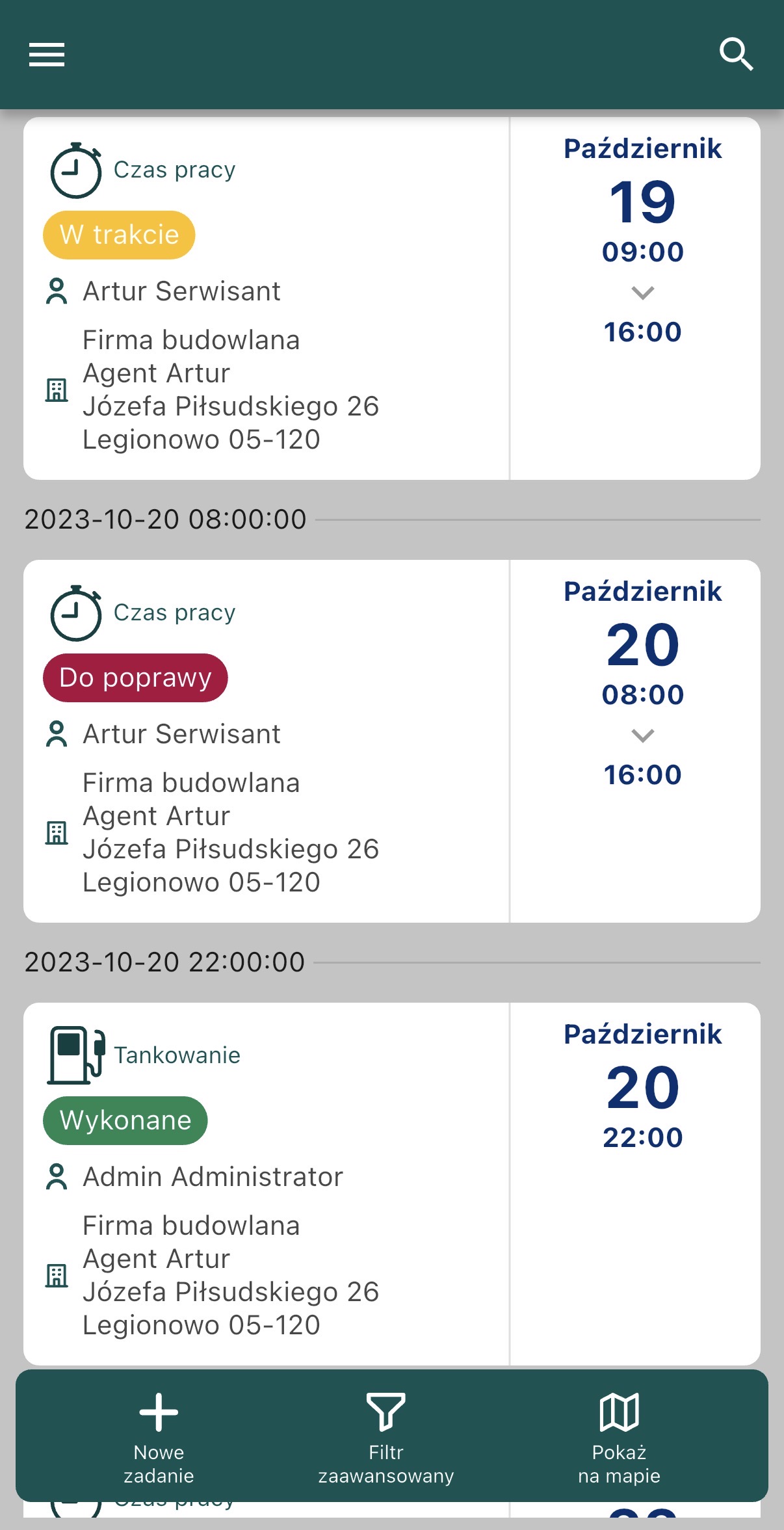 SLR aplikacja mobilna - lista zadań dla pracownika terenowego